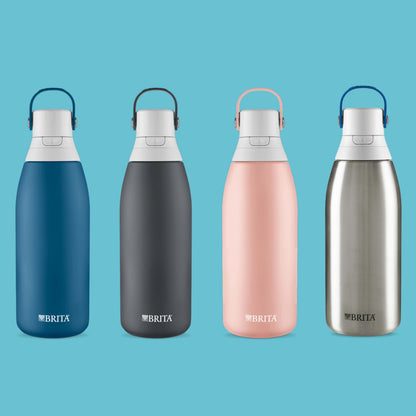 Brita Insulated Filtered Water Bottle with Straw, Reusable, Christmas Gift and Stocking Stuffer For Men and Women, Stainless Steel Metal, 32 Ounce