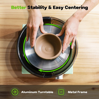 Alldeer Mini Pottery Wheel Kit - 6" Turntable Two-Way Rotation Clay Wheel, Metal Frame, Removable Splash Tray Ceramic Making Kit with 18PCS Sculpting Tools, Pottery DIY Machine for Kids and Beginners