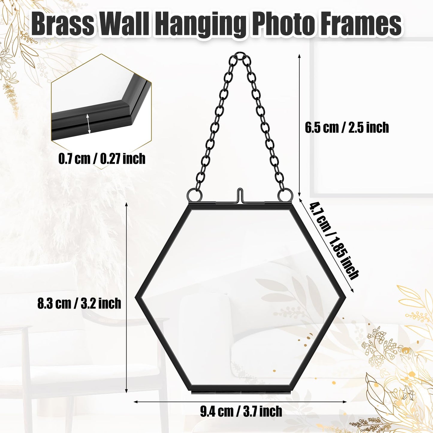 Marsui 8 Pcs Pressed Flower Frames 4 x 3 Inch Hanging Glass Floating Photo Frames Glass for Pressed Flowers Double Picture for Artwork Display Photo Modern Home Wall Decor(Black)