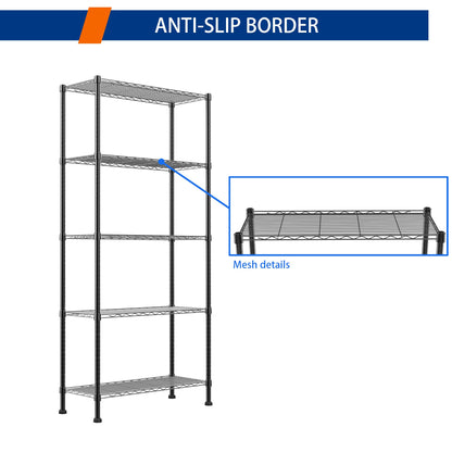REGILLER 5-Wire Shelving Metal Storage Rack Adjustable Shelves,Standing Storage Shelf Units for Laundry Bathroom Kitchen Pantry Closet(Black,11.8" D x 16.6" W x 53.5" H)