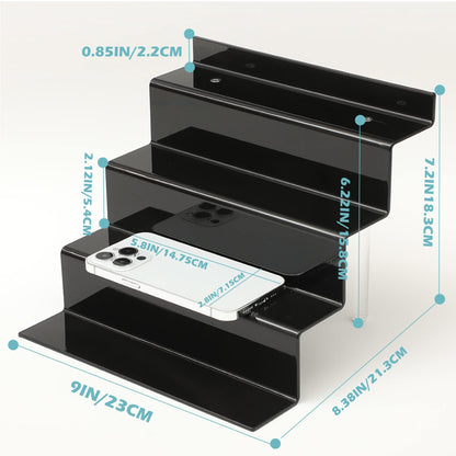 ihomecooker Acrylic Stands for Display,4 Tier Black Cupcakes Perfumes Figurines Display Stand Risers Shelf for Decoration and Organizer (2Pack 9x6'')