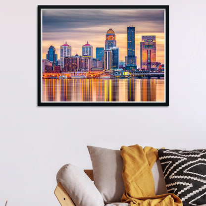 Full Drill Louisville Skyline Sunset Modern Architecture Kentucky USA DIY 5D Diamond Painting by Number Unique Kits Home Wall Decor Crystal Rhinestone Wall Decor 12x16inch