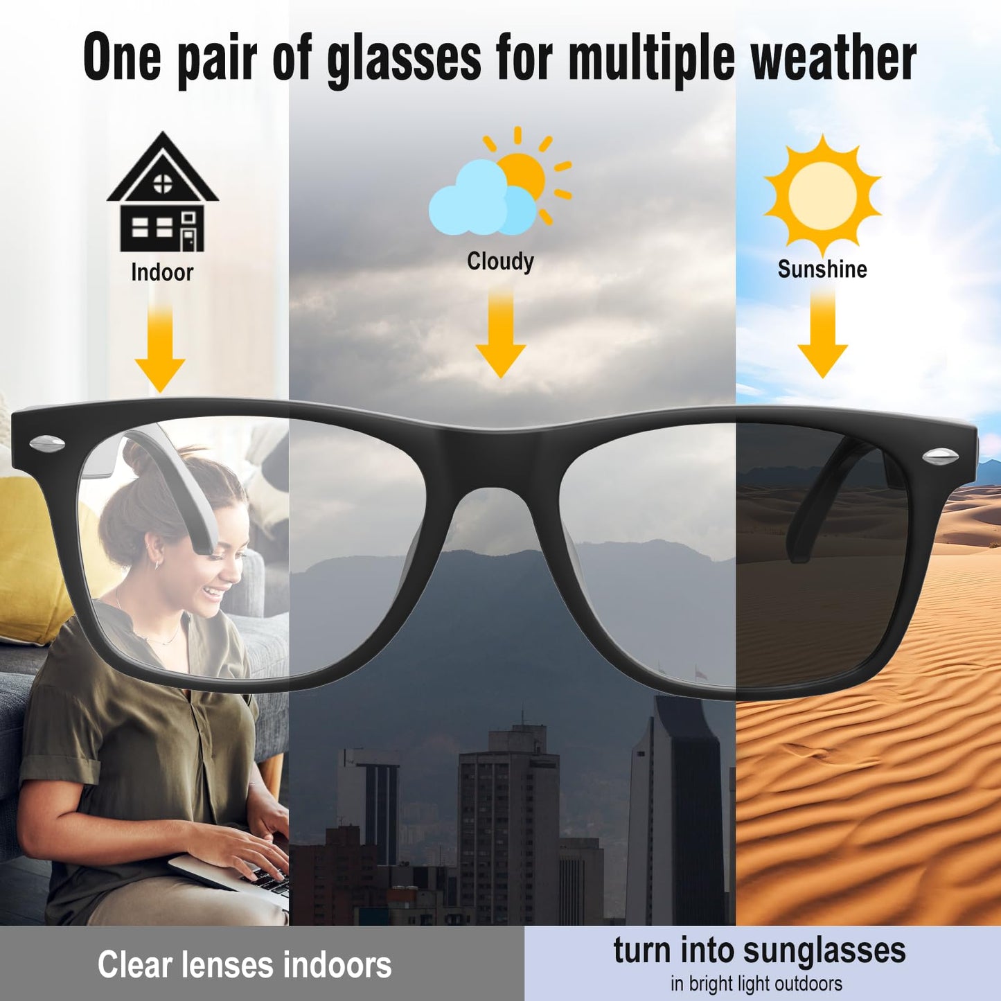 AI Translation Smart Glasses with Chat GPT for Men and Women, Bluetooth Sunglasses with Translator 164 Languages and Color-Change Lens, Music Playback & Hands-Free Calls, UV & Blue Light Protection