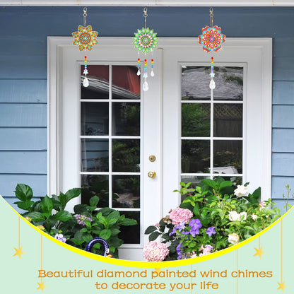 Macarrie 3 Pack Diamond Painting Suncatcher Spring Diamond Art Sets Painting Suncatcher Rhinestone Wind Chime Double Sided Crystal Hang Ornament Flower Crystal Kit Gifts for DIY Window(Stylish Style)