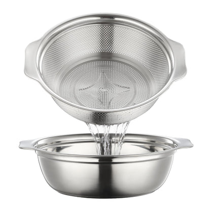 Stainless Steel Colander for Kitchen 2-Quart, Strainer Microporous with Mixing Bowl, Rice Strainer for Washing Vegetables, Fruit and Draining Cooked Pasta, Dishwasher Safe
