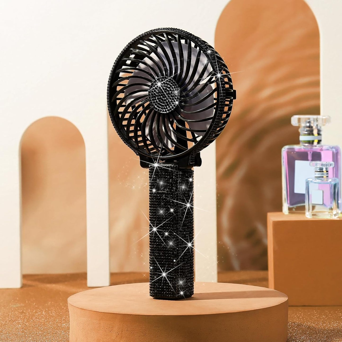Mudder Crystal Bling Rhinestone Mini Handheld Fan, Portable USB Rechargeable Fan for Girls Women Outdoor Travel