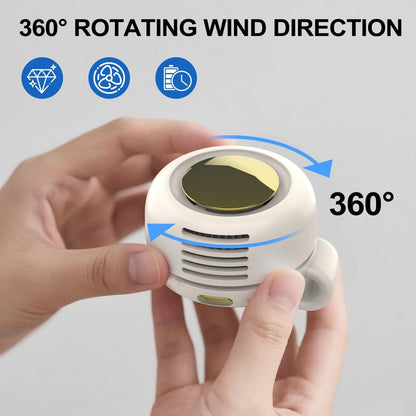 TFQXA1Z Portable Silent Clip On Bladeless Fan, Rechargeable Wearable Fan - Hands-Free Waist & Neck Cooling, 3 Speeds, 6H Runtime, USB-C Fast Charge (White)