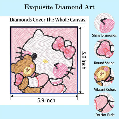 PERFECTSIGHT Cute 5D Diamond Art Kits with Wooden Frame, Kawaii DIY Painting Art for Adults, Diamond Arts and Crafts Sets, Big Gem Full Drill Diamond Dots for Women Beginners (Pink Kitty)