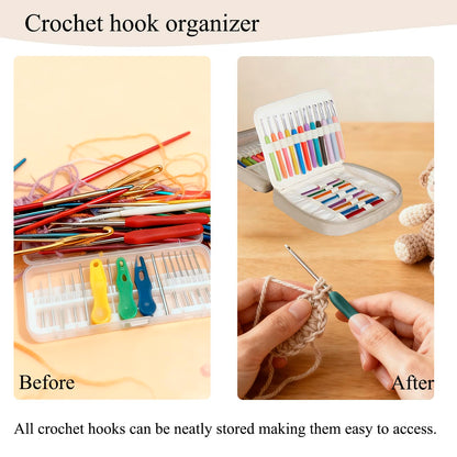 Crochet Hook Case, Lightweight Crochet Hook Organizer with Clear Zipper Pockets, Crochet Hook Holder for Knitting Needle Storage, Gift for Women and Crochet Enthusiasts (Light Brown)