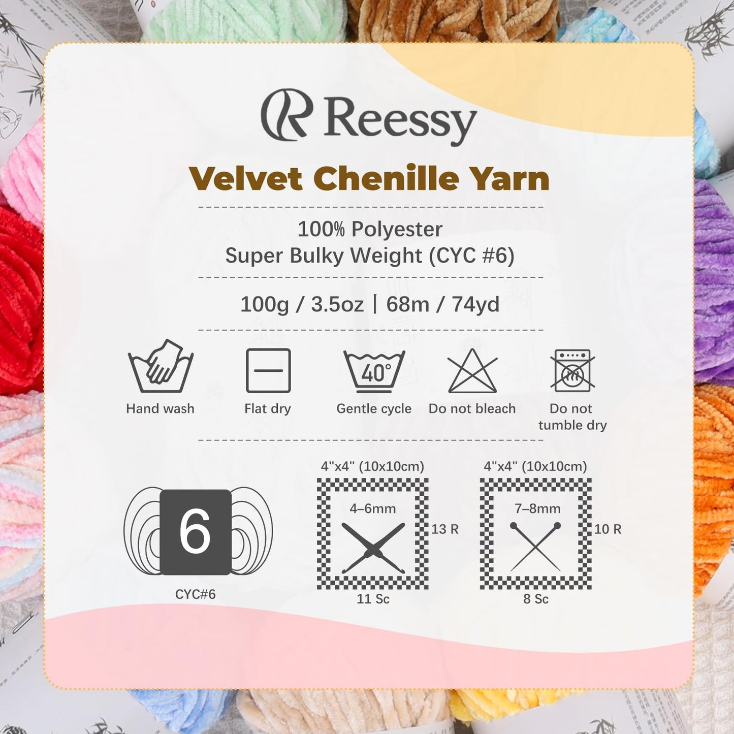Reessy Velvet Chenille Yarn Pack – 6 Skeins × 100g Super Bulky (CYC #6) – Soft Velvet Chunky for Crocheting & Knitting, Fluffy Chenille Yarn for Blankets, Scarves & Crafts (White)
