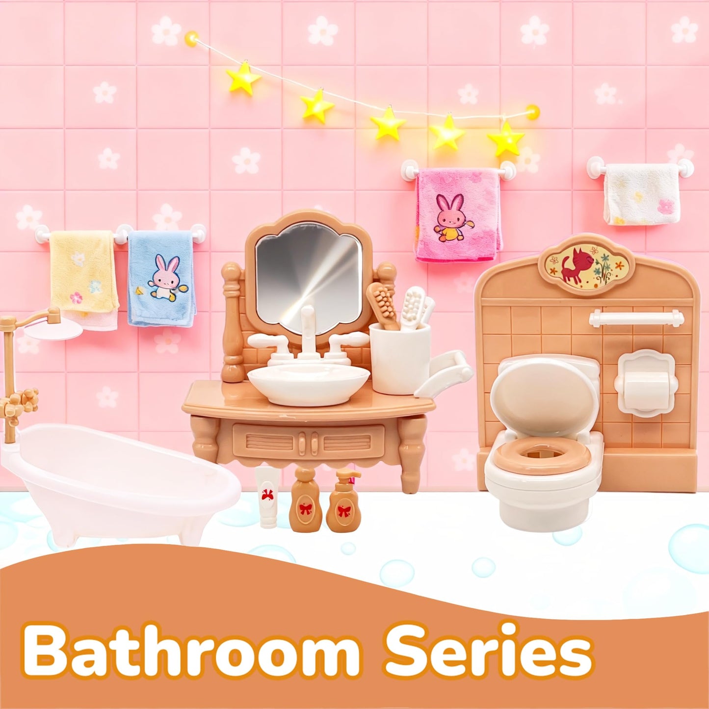 Dollhouse Furniture Set, 38 Pcs Miniature Doll House Accessories with Dogs and Cat ，Kitchen Bedroom Living Room Bathroom Furniture, Toy for Kids Ages 3+ Boys Girls, Great Gift Idea