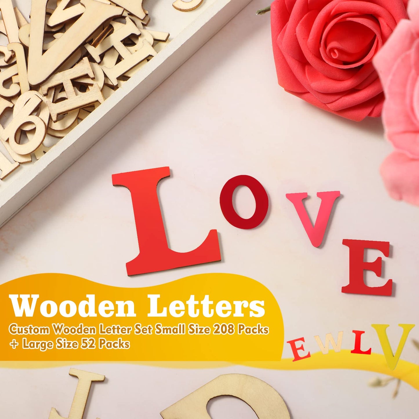 Blulu 260 Pcs 1 Inches and 2 Inches Wooden Alphabet Letters Bulk Unfinished Wood Alphabet Letters for Craft DIY Natural Blank ABCs Cutouts for Spelling Learning Painting Craft Project Home Wall Decor