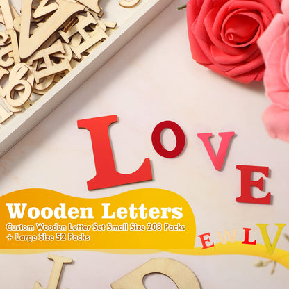 Blulu 260 Pcs 1 Inches and 2 Inches Wooden Alphabet Letters Bulk Unfinished Wood Alphabet Letters for Craft DIY Natural Blank ABCs Cutouts for Spelling Learning Painting Craft Project Home Wall Decor
