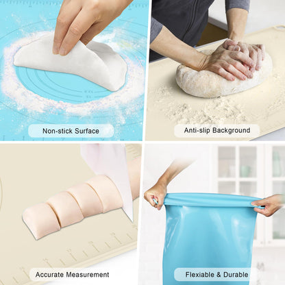 Silicone Baking Mat, Dough Rolling Mat, Pastry Mat for Rolling Dough, Silicone Rolling Mats for Pizza, Pie, Macaron, Bread (Beige, 24"×16")
