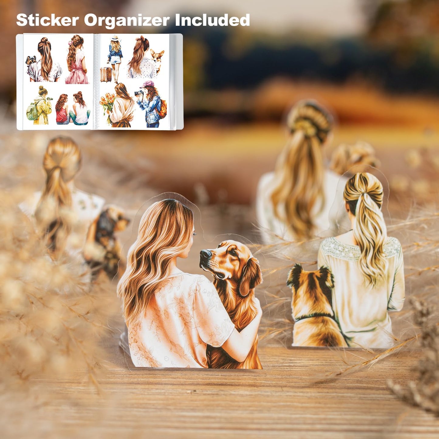 MiyouLuna 120Pcs PET Scrapbook Stickers, Girl Back Designs for Scrapbooking, DIY Crafts, Journaling Supplies, Junk Journal Ephemera, Includes Organizer