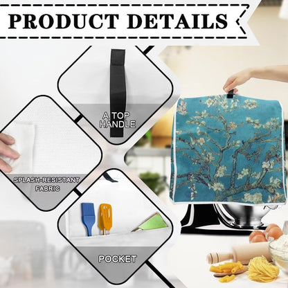 Almond Blossoms Tree Oil Painting Mixer Cover, Dustproof Washable Protection with Handle Pockets for Kitchen Appliance,
