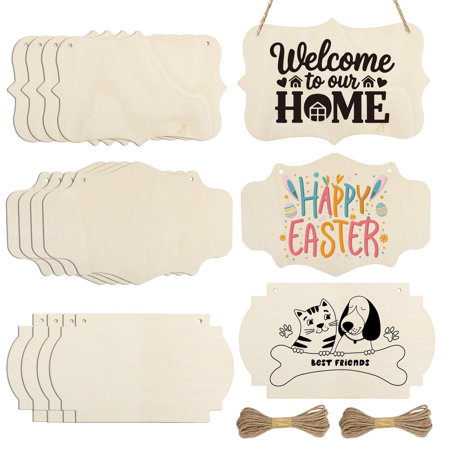 BLSUREFYX 12 PCS Unfinished Wood Crafts 8.9 x 5.7 Inch Hanging Wood Sign Blank with Ropes Rectangle-Shaped Wood Plaques for Crafts Painting Wooden Sign Crafts Holiday Easter Ornament Home Decor
