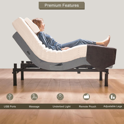 Irvine Home Collection Premium Queen Adjustable Bed Base Fully Loaded with 8 Inch Gel Memory Foam Mattress - Dual Massage - USB Ports - Zero Gravity - Underbed Light - Wireless Remote - Zero Clearance