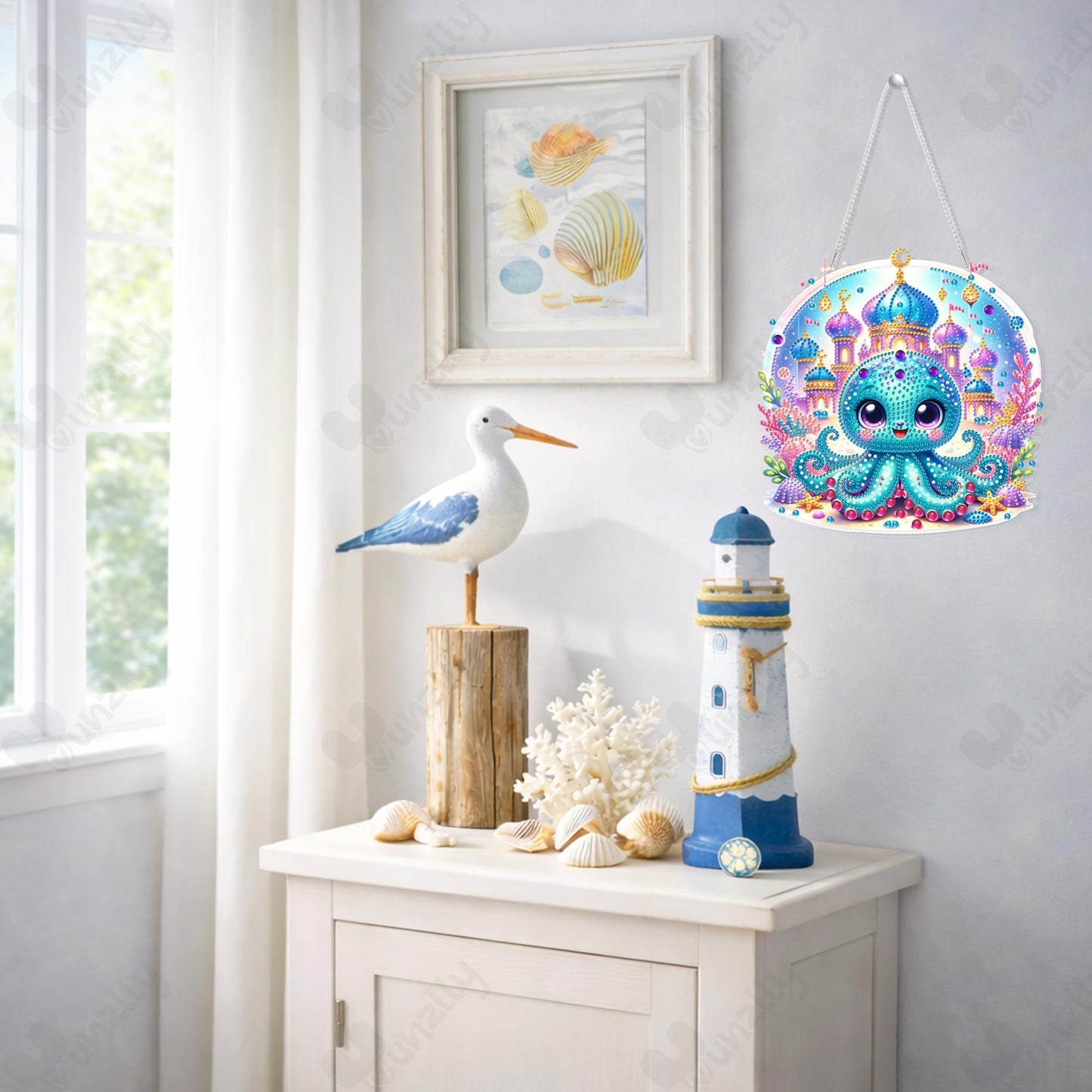Yunzlly DIY Hanging Diamond Art Pendant Kit, Special Crystal Double Sided Diamonds Painting Ornament Kit for Adults, Acrylic Gem Painting Board for Window&Door&Wall (Octopus)