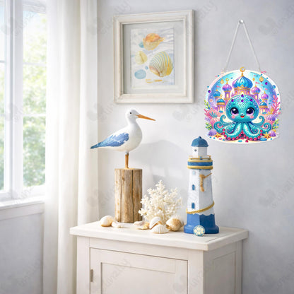 Yunzlly DIY Hanging Diamond Art Pendant Kit, Special Crystal Double Sided Diamonds Painting Ornament Kit for Adults, Acrylic Gem Painting Board for Window&Door&Wall (Octopus)