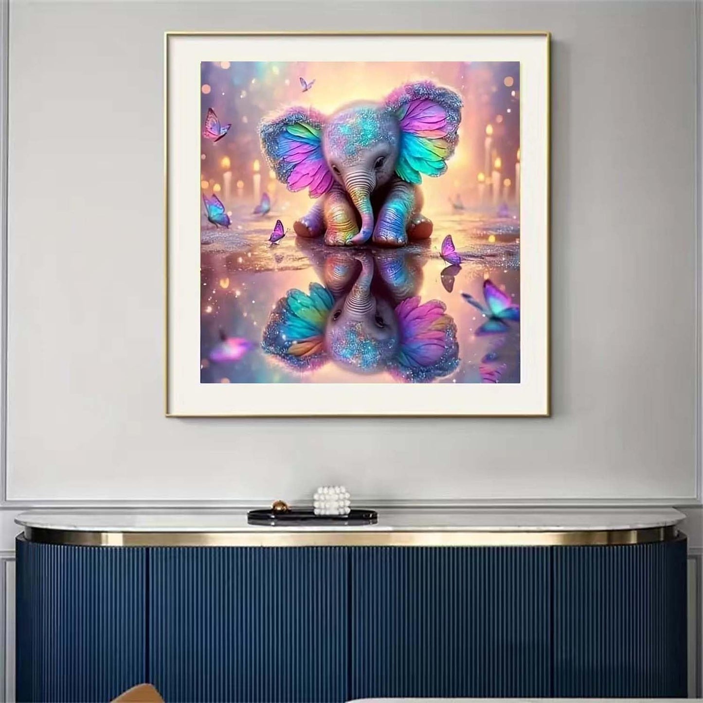 SHICERNHJ 5D Diamond Painting Kits for Adults, Animal Elephant Full Drill Diamond Painting Kits for Beginner,DIY Butterfly Round Diamond Dots for Adults Gem Art Home Wall Decor 14 X 14Inch
