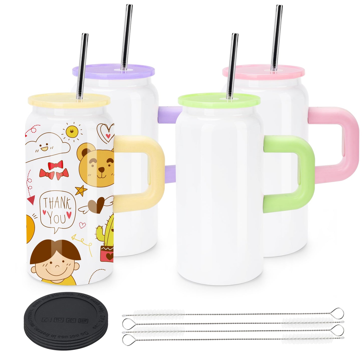 Joyclub 4 Pack Kids Sublimation Tumbler Blanks 16 oz Kid Cups with Lids and Straws Insulated Stainless Steel Tumblers for Smoothie Coffe Boba Soda DIY Gift