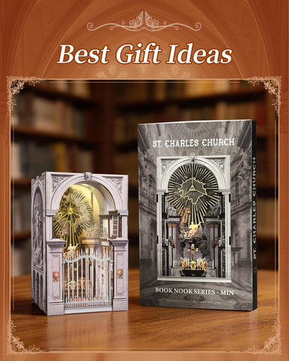 MiniCity Book Nook Kit - DIY Miniature House Dollhouse Kit for Adults and Teens, Booknook Tiny House Bookshelf 3D Wooden Puzzle, Gifts for Family (St. Charles Church)