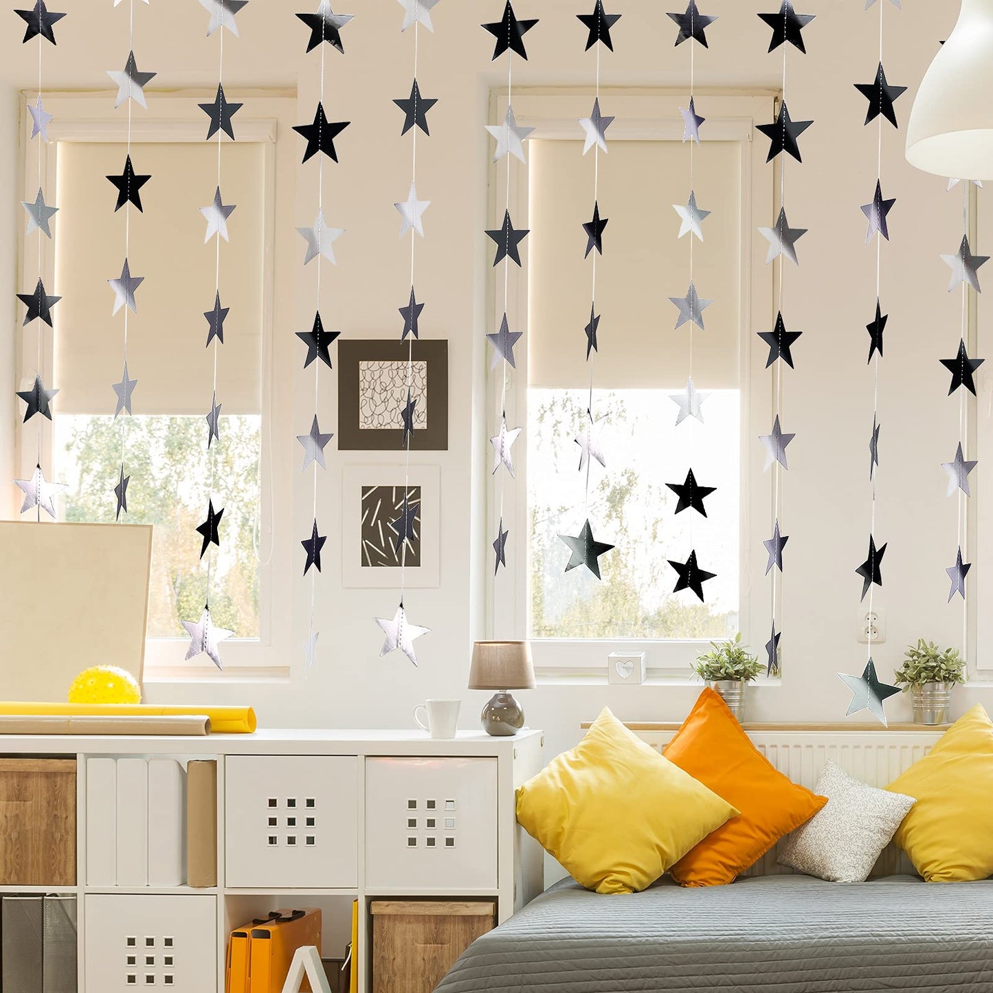 Patelai 130 Feet Glitter Star Garland Banner 2026 Party Decoration Double Side Star Hanging String Streamer Paper Twinkle for Graduation Wedding Birthday (Black)