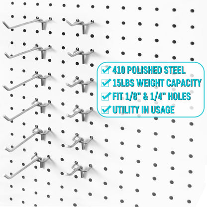 Pegboard Hooks Accessories - 62pcs 2/4/6 Inch Metal Peg Board Tool Hangers, Fits 1/8 1/4 Pegs Slots, Pegboard Wall Organizer Shelving Racks, Hanging Display Storage Holders for Garage Craft Office