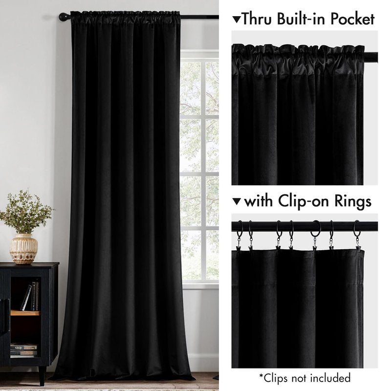 MIULEE Black Velvet Blackout Curtains 84 Inch Long Luxury Super Soft Thermal Insulated Window Curtains Room Darkening Drapes Rod Pocket Design for Bedroom Living Room Set of 2 Panels, W40 x L84 Inch