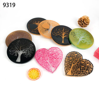 Tree of Life Silicone Resin kit, Round and Heart Coaster Resin molds Silicone, 4-Piece Epoxy Molds for Cup Mats, Table Decorations