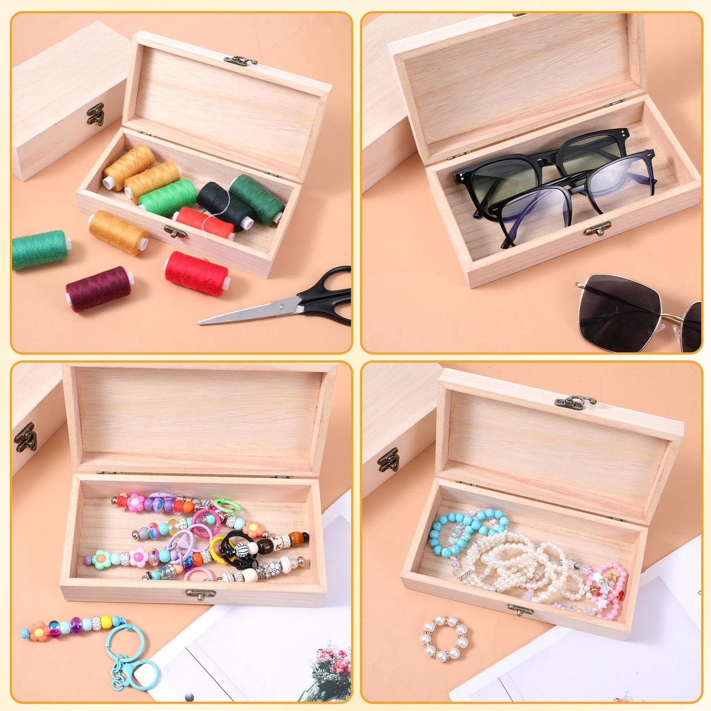 Yuanan 10PCS Unfinished Wooden Box for Crafts, 7.87x3.94 Inches Wooden Gift Boxes Small Woodens Boxes with 10 Paint Brush 3 Stickers, for DIY Make Your Own Gift Keepsake Box, Jewelry