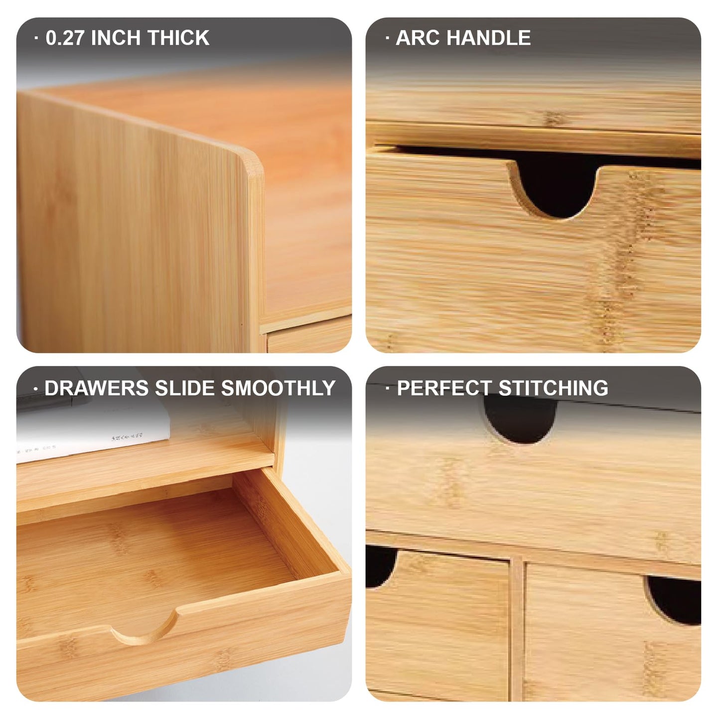 MAGIC BAMBOO 3 Drawer Bamboo Desk Organizer with Shelf – Makeup Storage & Tabletop Organizer for Home Office, Workspace, or Bathroom – No Assembly Required