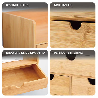 MAGIC BAMBOO 3 Drawer Bamboo Desk Organizer with Shelf – Makeup Storage & Tabletop Organizer for Home Office, Workspace, or Bathroom – No Assembly Required