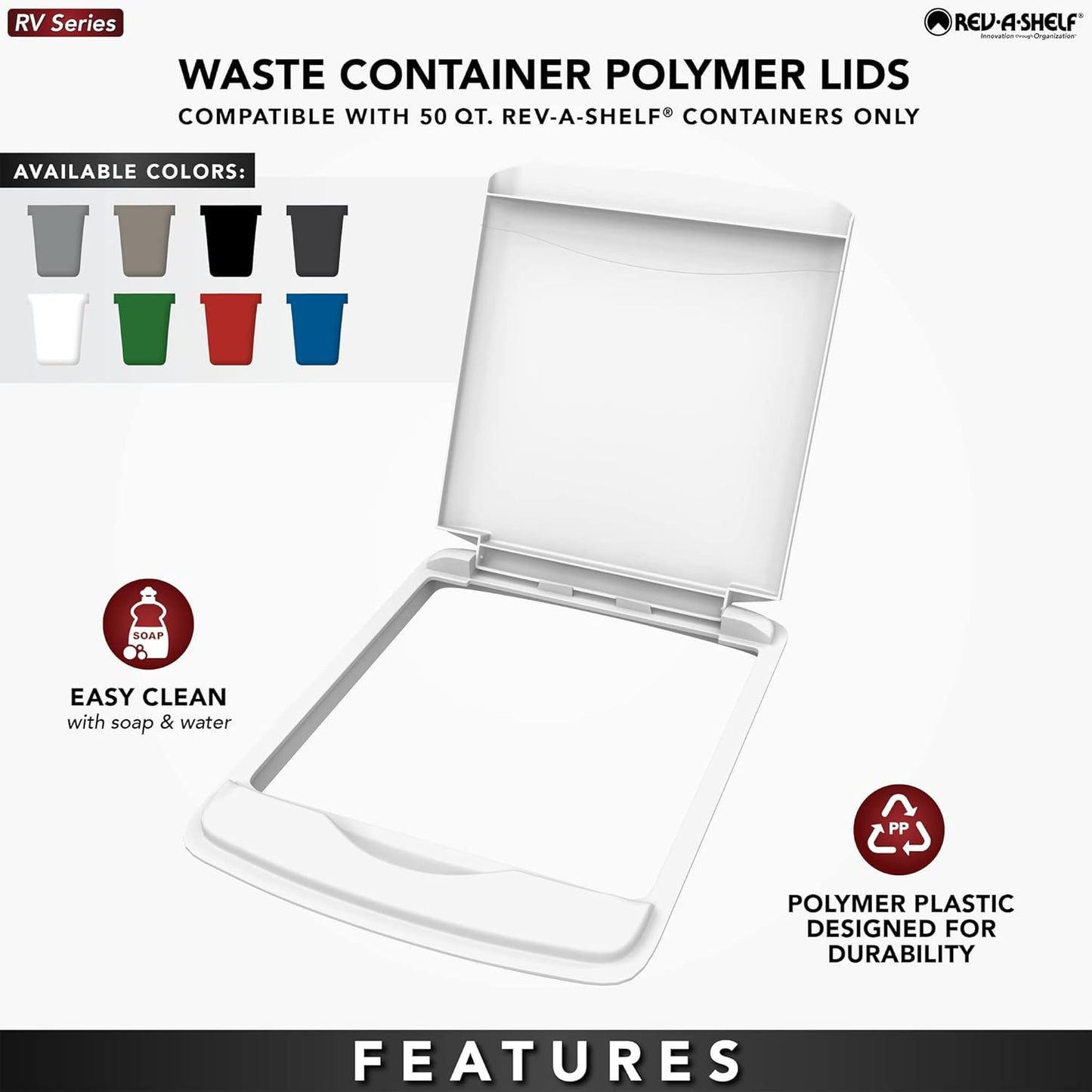 Rev-A-Shelf 50 Qt Under Sink Garbage Can Lid, Replacement Plastic Trash Bin Lid, Silver
