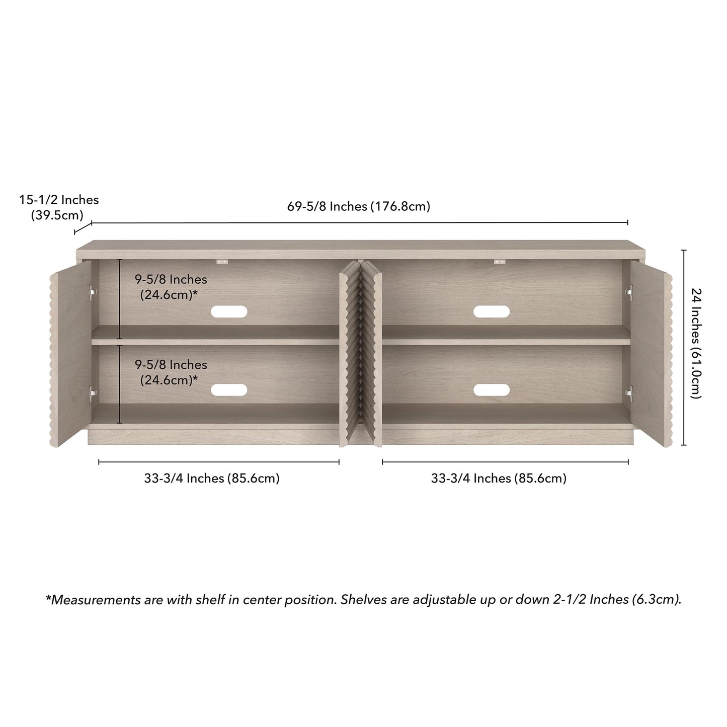 Henn&Hart Fluted TV Stand for TVs up to 78" with 2 Ribbed Storage Cabinets and Adjustable Shelves for Living Room, Family Room, or Office, Beech White