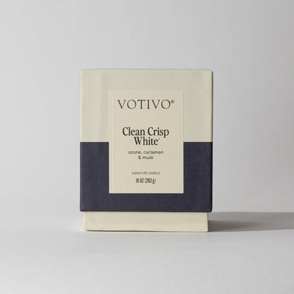 Votivo Clean Crisp White 10 oz Signature Candle | Soy Wax Blend | Luxurious Cotton Scent | Luxury Glass Jar Scented Candle & Box | Candles for Home Scented | Candle Gifts | Highly Scented