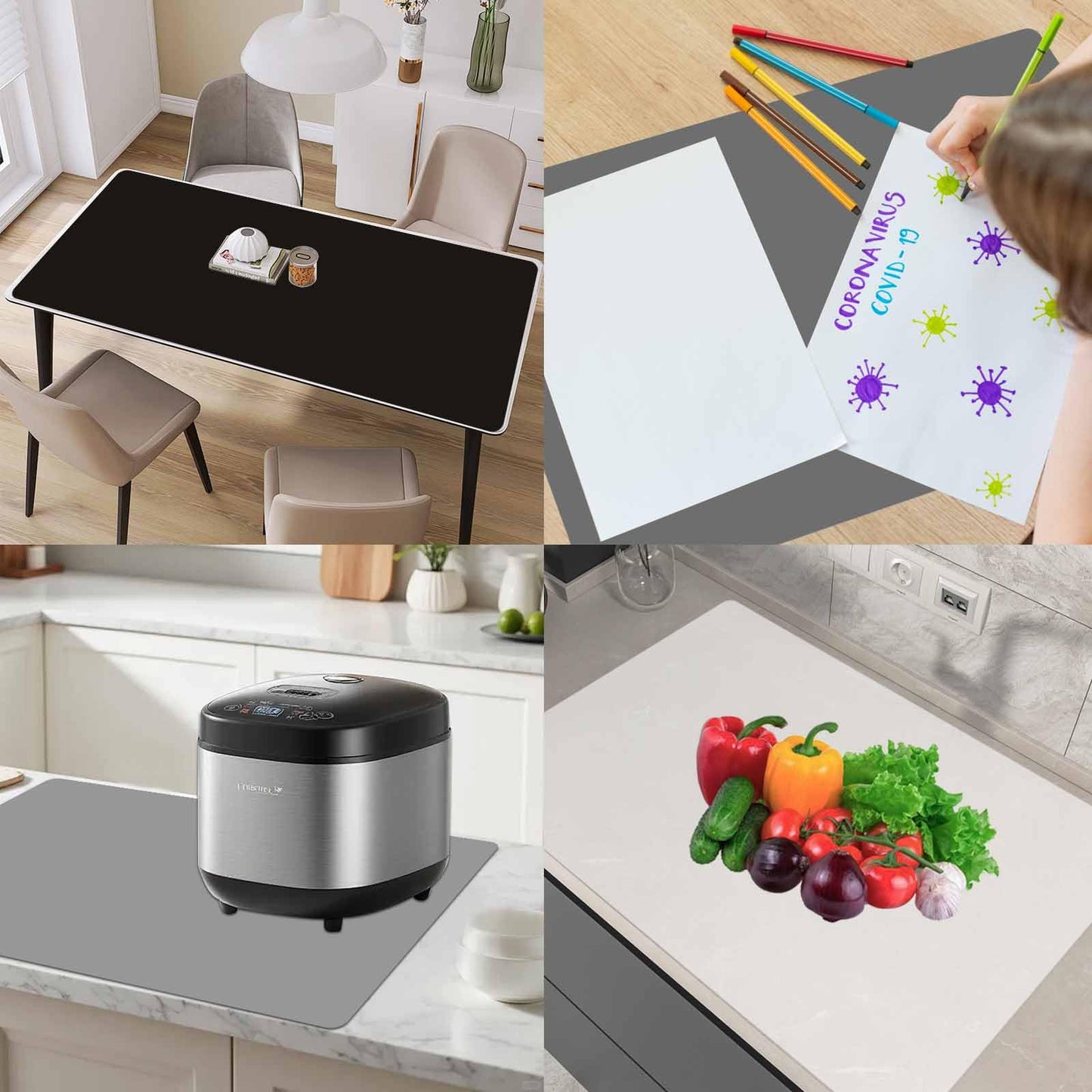 120"x24"(305cmx60cm) Large Silicone Kitchen Counter Mat, Heat Resistant Non-Slip Countertop Protector, Waterproof Multipurpose Mat for Kitchen Island, Dark Gray
