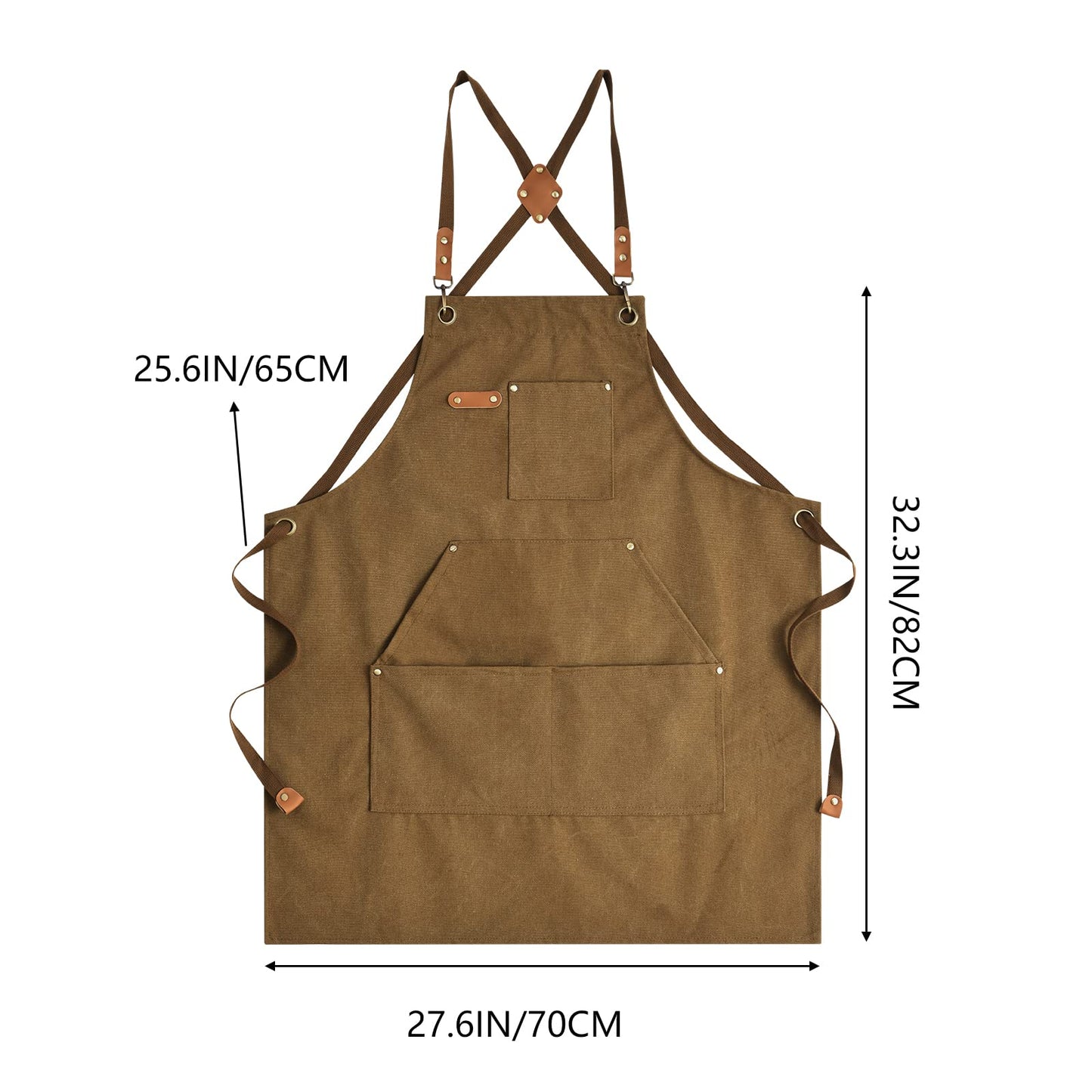 Aoomzoon Canvas Aprons for Men Chef Apron, Work Apron with Large Pockets - Durable 16oz Heavy Duty Cross Back, BBQ, Cooking (Brown, 1 Pack)