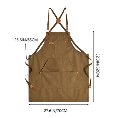 Aoomzoon Canvas Aprons for Men Chef Apron, Work Apron with Large Pockets - Durable 16oz Heavy Duty Cross Back, BBQ, Cooking (Brown, 1 Pack)