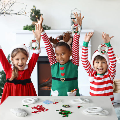 Cinrobiye 12 Set Christmas Wreath Craft Kits DIY Winter Christmas Tree Hanging Wreath Ornament Decorations Kit Xmas Crafts for Holiday Christmas Home Classroom Party Activities Project