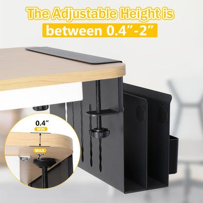 Desk Side Storage Under Desk Laptop Holder, No Drill Hanging Desk Organizer with Pen Holder, Clamp-On Table Side Tray Desktop Organization Mount for Office and Home (White)