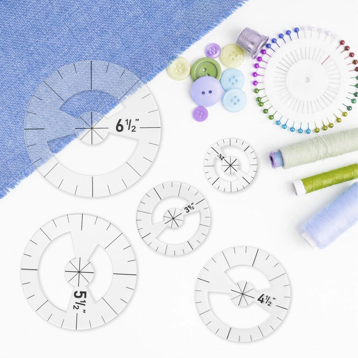 5PCS Circle Template Sewing Rulers Set, Clear Acrylic Quilting Template Rulers for Cutting Fabric Precision Measurements Sewing, 5 Sizes
