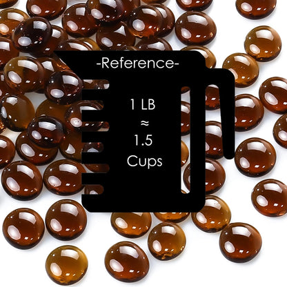 CYS EXCEL Amber Glass Gemstone Beads, 1 LB Flat Marble Beads for Aquarium Decor, Approx. 85-100 PCS