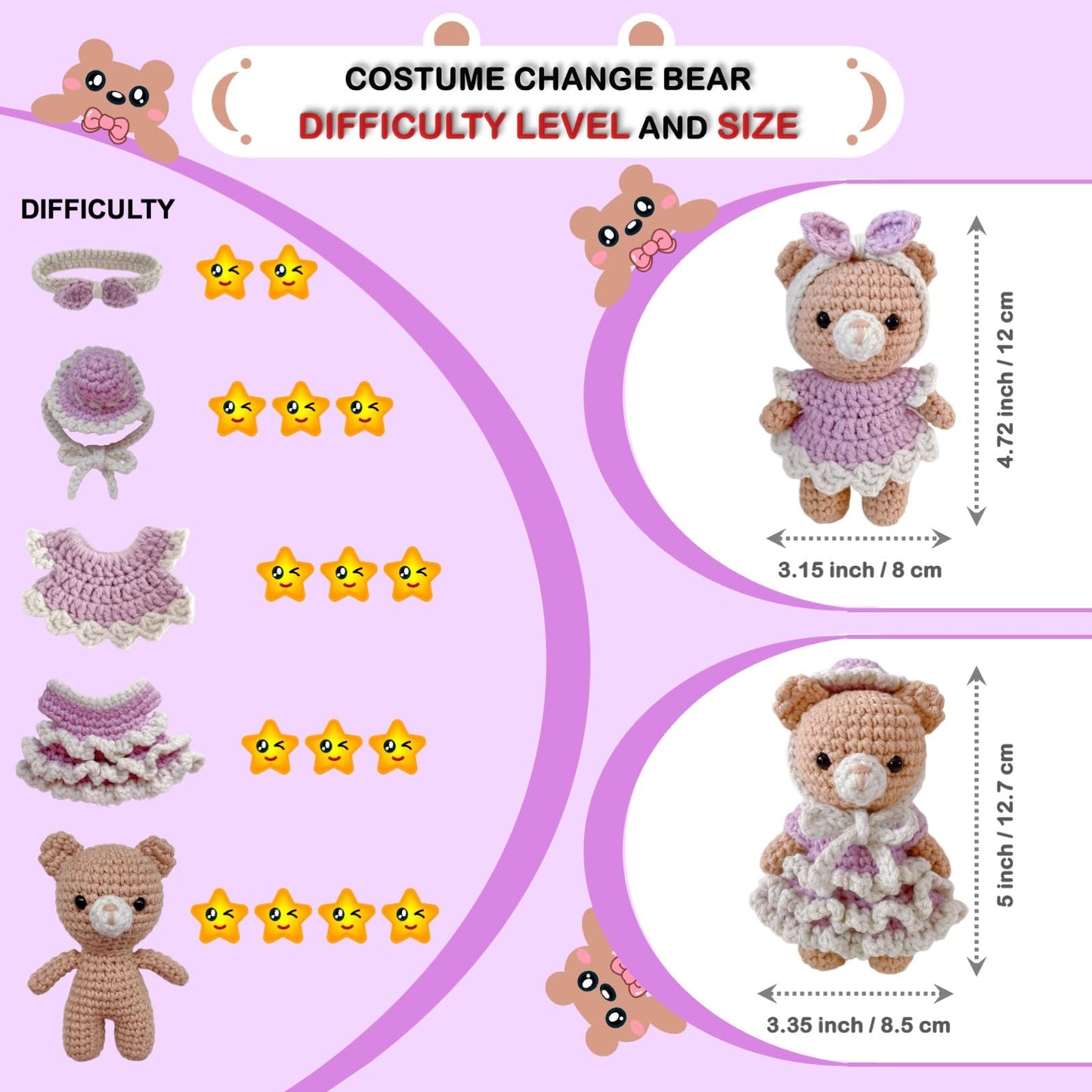 LoopMap Amigurumi Crochet Kit for Beginners with Removable Dress & Video Tutorials, DIY Bear Making Kit Includes Premium Yarn & Tools, Creative Gift for Adults Teens (Purple)