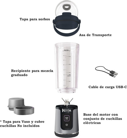 Ninja BC151BK Portable Blender - Cordless 18oz Personal Blender for Smoothies & Shakes | BPA Free, Leakproof, USB-C Rechargeable, Black
