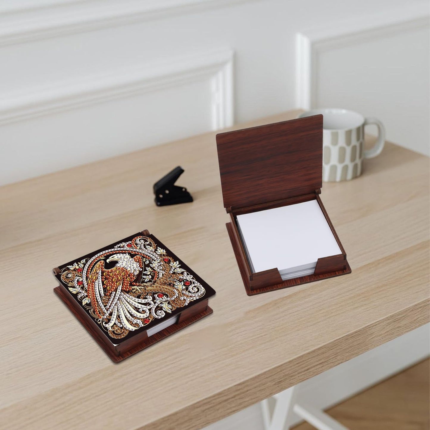 JISHSHAY Diamond Painting Note Box Eagle Diamond Art Notecard Box Eagle Gem Art Sticky Note Holder Gem Painting Mosaic Kits for Adults Embroidery Kit Memo Pad Holder, Contains 160 Sheets of Paper
