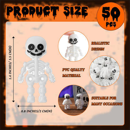 VioraWhite 50 Pcs Halloween Mini Skeleton Figures Tiny Resin Skeleton Figurines Miniatures Skulls Figures Ornaments for Halloween Party Favors Gifts to Hide and Seek Garden Dollhouse Decor(White)
