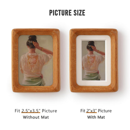 Zelvix Wooden Picture Frames, 2.5x3.5 Small Polaroid Picture Frame Matted to 2x3 with Plexiglass, Teak Solid Natural Wood Tiny Photo Frame, For TableTop and Wall Mounting