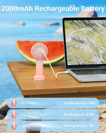 CoolKick Mini Portable Hand Fan, USB Rechargeable Small Pocket Fan, 3 Speeds for Travel, Summer, Concerts